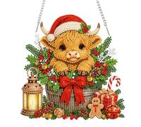 Christmas Diamond Art Hanging Ornament, DIY Christmas Diamond Painting Kit | acrylic diamond painting with chain, Festive Highland cow design, Window, Wall and Indoor Christmas Decorations