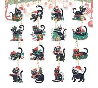 Christmas Diamond Art Painting Keychain,Black Cats Themed Double Sided DIY Rhinestone Painting Key Rings Chains,Winter Festival Diamond Keyrings Diamonds Key Pendants for Kids Adults Purse Phone