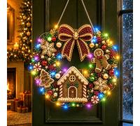 Christmas Diamond Art Wreath With LED,Pearl Diamond Painting Pendant 25cm | DIY Diamond Painting Kits for Adults,Pearl Art Kits for Adults Christmas Pendant with Light for Home Garden Wall Decor