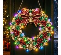 Christmas Diamond Art Wreath With LED,Pearl Diamond Painting Pendant 25cm | DIY Diamond Painting Kits for Adults,Pearl Art Kits for Adults Christmas Pendant with Light for Home Garden Wall Decor