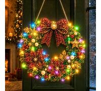 Christmas Diamond Art Wreath With LED,Pearl Diamond Painting Pendant 25cm | DIY Diamond Painting Kits for Adults,Pearl Art Kits for Adults Christmas Pendant with Light for Home Garden Wall Decor