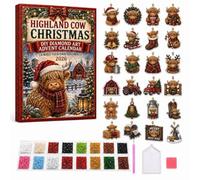 Christmas Diamond Painting Advent Calendar 2026,Cow 24 Days DIY Crafts Diamond Art with Tools, Pearl Diamond Painting Hanging Ornaments for Family Activities and Holiday Home Crafts