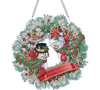Christmas Diamond Painting Wreath Hanging Sign -Diamond Art - A DIY 5D Crystal Rhinestone Garland Kit for Home Window and Door Decor Gifts