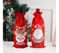 Christmas Diamond Wine Bottle Covers,Christmas Santa Claus Snowman Wine Bottle Bags with Drawstring,DIY Diamond Art Painting Wine Gift Bags,Wine Bottle Dress-Up Cover for Christmas,Holiday Party
