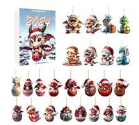 Christmas Dinosaur 2024, 24 Days Christmas Countdown Calendar With 2D Dragon Baby Dolls, Dragon Pendants Christmas Ornament For Kids