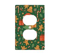 Christmas Dinosaur Light Switch Cover Plates/Outlet Covers, Green Holiday Fun with Gifts and Candies, Thermoplastic Wall Plates, Standard Size Single Duplex Outlet