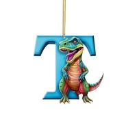 Christmas Dinosaur Ornaments - Christmas Ornaments 2023, Cute Cartoon Dino Figures with 26 Letter, Funny Dinosaur Hanging Gift for Christmas Tree Decoration, Gift for Kids Boys Girls (T)