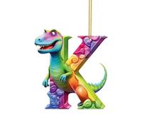 Christmas Dinosaur Ornaments - Christmas Ornaments 2023, Cute Cartoon Dino Figures with 26 Letter, Funny Dinosaur Hanging Gift for Christmas Tree Decoration, Gift for Kids Boys Girls (K)