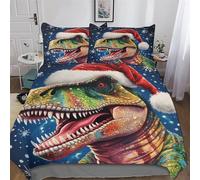 Christmas Dinosaur Printed Duvet Cover Set for Boys Girls Kids Teens Bedding Soft Microfiber Bedspread Quilt Covers with Pillowcase Single(135x200cm)