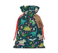 Christmas Dinosaur Tree Xmas Green Holiday Drawstring Gift Bags, Christmas Gift Wrapping Sacks Pouches For Xmas Presents Party Favor 8 X 12in