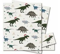Christmas Dinosaur Wrapping Paper - 2 Sheets of Giftwrap and Tags - 70x50cm - Recyclable & Eco Friendly