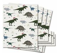 Christmas Dinosaur Wrapping Paper - 4 Sheets of Giftwrap and Tags - 70x50cm - Recyclable & Eco Friendly