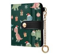 Christmas Dinosaurs Green Print Small Women Wallet RFID Blocking PU Leather Bifold Compact Card Holder with Zipper Coin Pocket Purse for Women Girls Ladies