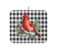 Christmas Dish Drying Mat for Kitchen Counter Red Cardinal Bird Drying Pad Absorbent Drying Mats for Countertops Sinks Draining Racks Holly Berry Black Buffalo Plaid Drainer Xmas Decor 18x24 Inch