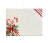 Christmas Dish Drying Mats for Kitchen Counter, Festive Candy Cane Absorbent Dish Drainer Rack Mat, Microfiber Drying Pad for Kitchen Counter Holiday Protector 18x24 Inch