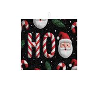 Christmas Dish Drying Mats for Kitchen Counter, Festive Santa and Candy Cane Absorbent Dish Drainer Rack Mat, Holiday Microfiber Drying Pad for Kitchen Counter Decor 16x18 Inch