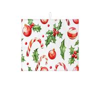 Christmas Dish Drying Mats for Kitchen Counter, Red Candy Cane and Ornament Absorbent Dish Drainer Mat, Holiday Microfiber Drying Pad for Coffee Bar 16x18 Inch