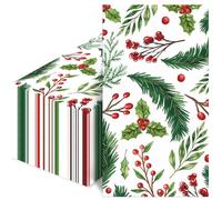 Christmas Disposable Guest Towels 100-Pack, Berries Pine Greenery Design, Decorative Hand Napkins for Home, Dinner Party, Xmas Holly Berry Fingertip