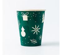 Christmas Disposable Sugar Cane Cups - 8 oz, Pack of 50 Winter Paper Cups, Compostable and Environmentally Friendly Coffee Cups with Christmas Motif - Ideal for Hot & Cold Drinks, Party & To-go