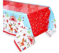 Christmas Disposable TableCloths Table Cover Plastic,120*180cm Rectangle Table Cloths Holly Santa Xmas Tablecloth Waterproof Tablecover Disposable for Christmas Party Dinner Table Decoration Supplies