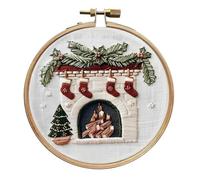 Christmas DIY Cross Stitch Embroidery Kit - Multifunctional Needlepoint Set with Embroidery Hoop, Cloth, Needles & Threads - Handmade Sewing Art Craft for Adults & Beginners (Fireplace)