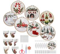Christmas DIY Cross Stitch Embroidery Kit - Multifunctional Needlepoint Set with Embroidery Hoop, Cloth, Needles & Threads - Handmade Sewing Art Craft for Adults & Beginners （7 pcs）