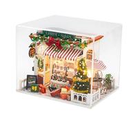 Christmas DIY Miniature Cottage Set Wood Model with LED Lights, Easy Assembly for Ages 14+, 7.87x6.30x6.30inch Holiday Craft Kit with Dust Cover