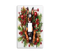 Christmas Doberman Dog Decorative Light Switch Cover Wall Plate 1 Gang Single Toggle, Fun Xmas Hollies Switchcover Switchplate, Pet Electrical Faceplate for Kitchen Living Room