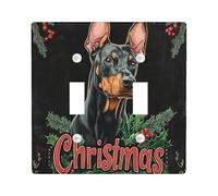Christmas Doberman Dog Decorative Light Switch Cover Wall Plate 2 Gang Double Toggle, Fun Xmas Hollies Electrical Switchplate Pet Faceplate for Kitchen Living Room Decor