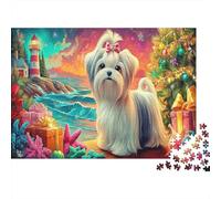 Christmas Dog 1000Pc Jigsaw Puzzles for Adults | Sustainable Fluffy Dog by The Sea Challenging & Educational Game 52x38cm/1000pcs