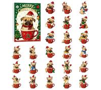 Christmas Dog Advent Calendar 2025,24 Days Puppy-Themed Xmas Advent Calendar Acrylic Pug Hanging with Cute Dog Ornaments, 2D