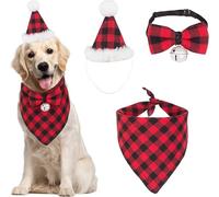 Christmas Dog Bandana Hat Bow tie Set - Classic Red Plaid Pet Xmas Scarf Hat Christmas Costume Outfit for Medium Large Dogs Pets