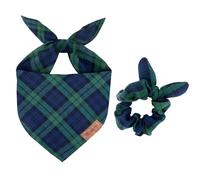 Christmas Dog Bandana & Matching Scrunchie Set - Plaid Scarf Kerchief for Small, Medium, and Large Dogs Soft Pet Neckwear for Daily Walks, Photos, Puppy Cats Matching Accessories Gift (Large)