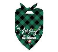 Christmas Dog Bandana, Santa Merry Xmas Print Triangle Pet Bandanas, Green Plaid Adjustable Comfortable Dog Scarf, for Small and Medium Pet