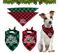 Christmas Dog Bandanas, 2 Pcs Pet Scarf Outfits Classic Plaid Merry Christmas Triangle Dog Bibs Washable Adjustable Kerchief, Xmas Pets Costume Accessories Decoration for Small Medium Large Dogs Cats