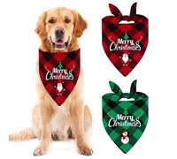 Christmas Dog Bandanas, LMSHOWOWO 2 Pack Cotton Double Layer Double Sided Merry Christmas Santa Snowman Print Pet Bandana, Triangle Christmas Plaid Dog Scarf for Large and Extra Large Dogs (X-Large)