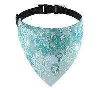 Christmas Dog Bandanas with Adjust Buckle Silver Winter Teal Turquoise Snowflakes Christmas Pet Triangle Scarf Washable Collar