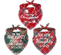 Christmas Dog Bandanas with Tassels Edges 3 Pack Merry Christmas Printing Stylish Plaid Dog Christmas Bandana Funny Christmas Bananas for Dogs Pet Holiday Accessories Decoration (Multicolor-Printed)