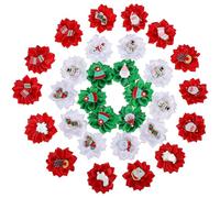 Christmas Dog Bows 30 Pcs Flower Rubber Bands for Small Dogs | Polyester Cloth, Reusable PET Styling Accessory, Flower-shaped with Santa Claus Motif, for Grooming Sessions and Parties