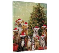Christmas Dog Canvas Wall Art, Festive Canine Portraits Print, Cute Animal Wall Decor for Living Room, Bedroom, Holiday, Wrapped Canvas 8x12 Inch
