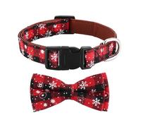 Christmas Dog Collar, Adjustable Soft Puppy Collar with Bow Tie, Breakaway Dog Collar with Snowflake Pattern for Festival, Cute Pet Collar with Quick Release Buckle for Small Medium Large Dog, Red