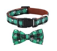 Christmas Dog Collar, Adjustable Soft Puppy Collar with Bow Tie, Breakaway Dog Collar with Snowflake Pattern for Festival, Cute Pet Collar with Quick Release Buckle for Small Medium Large Dog, Green
