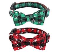 Christmas Dog Collar, Adjustable Soft Puppy Collar with Bow Tie, Breakaway Dog Collar with Snowflake Pattern for Festival, Cute Pet Collar with Quick Release Buckle for Small Medium Large Dog, 2PCS