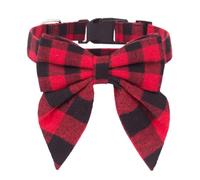 Christmas Dog Collar with Bow, Adjustable Cotton Red Plaid Bowtie Dog Christmas Collars for Large Dogs Pets
