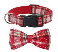 Christmas Dog Collar with Bow, Plaid Holiday Dog Collars with Snowflake Pattern, Adjustable Winter Dog Collar for Christmas, Cute Bowtie Puppy Collar with Safety Buckle for Small Medium Large Dogs, XL