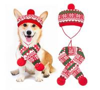 Christmas Dog Costumes Dog Hat Scarf Set Knitting Snowflake Print Puppy Xmas Outfits Pet Costume Accessories 2 Pieces Winter Warm Clothes for Small to Medium Dogs Cats