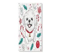 Christmas Dog Cover Banner Decorative, Cute Puppy Illustration Holiday Decor, Indoor Outdoor Festive Backdrop 36x72 Inch
