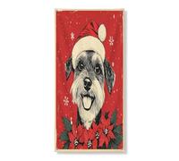 Christmas Dog Cover Banner Decorative, Vintage Animal Illustration with Poinsettia Plants, Indoor Outdoor Holiday Backdrop Supplies 36x72 Inch