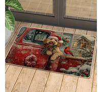Christmas Dog Door Mat Red Pick-up Holiday Mat for Indoor Outdoor Decor Non Slip Dustproof Easy Clean 29"x17"