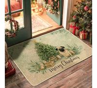 Christmas Dog Doormat, Green Tree Holiday Mat for Indoor & Outdoor Entryway Rustic Decor, Rubber Waterproof Non-Slip Dirt Resistant Front Mats, Easy Care 29x17 Inch
